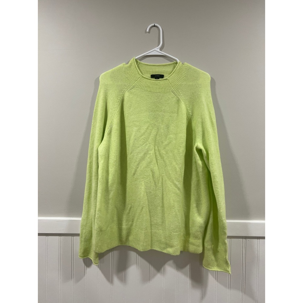 J. Crew Sweater Long Sleeve Neon Green Crewneck Merino Wool Blend Women Size XL